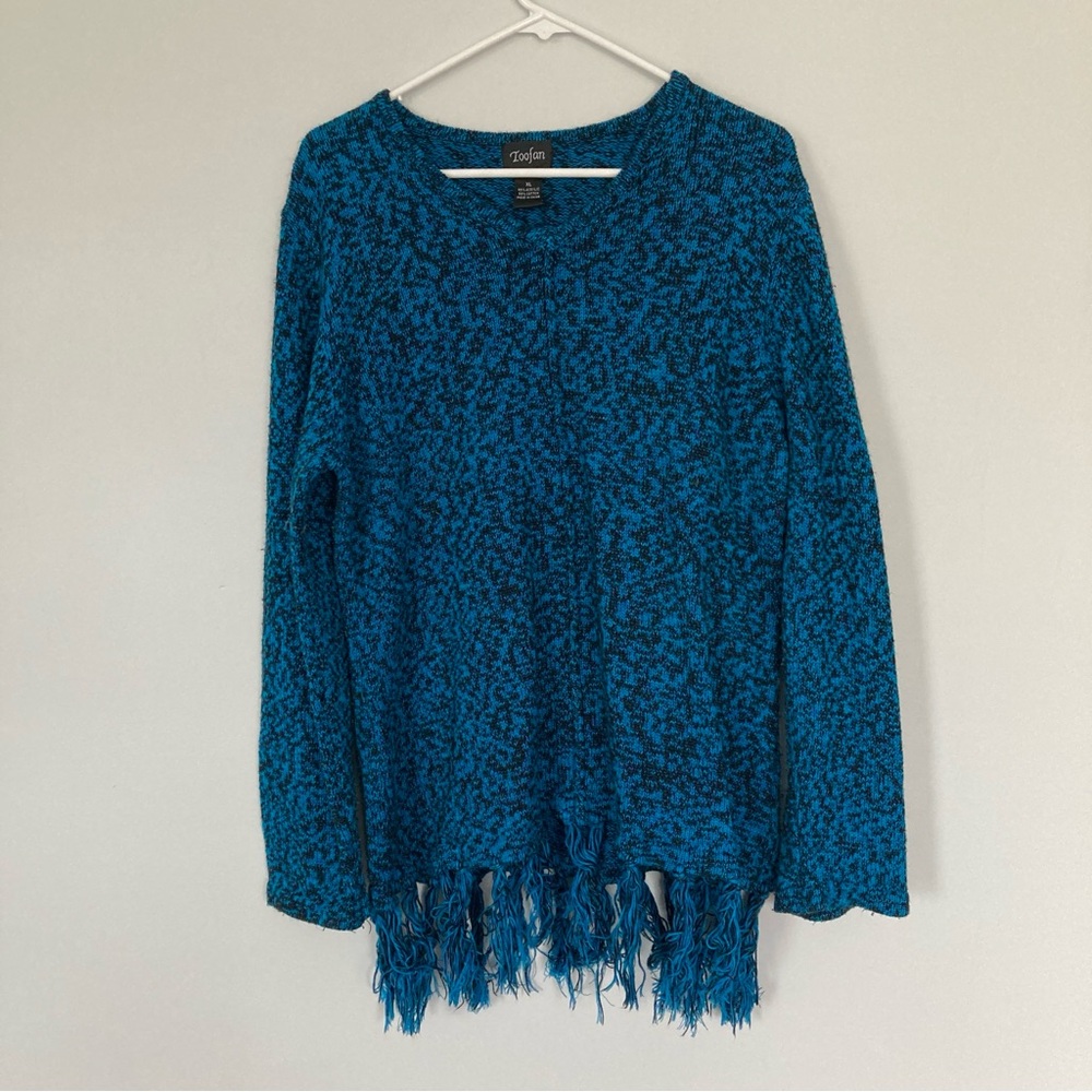 Toofan Blue and Black Fringe Sweater